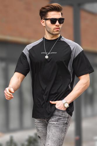 Siyah Bisiklet Yaka Oversize Tişört 7002