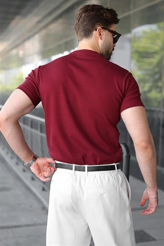 Bordo Bisiklet Yaka Regular Fit Erkek Tişört E7188
