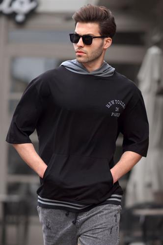 Siyah Kapüşonlu Erkek Tişört 6182