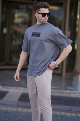 Füme Yalancı Dik Yaka Oversize Erkek Tişört 7005