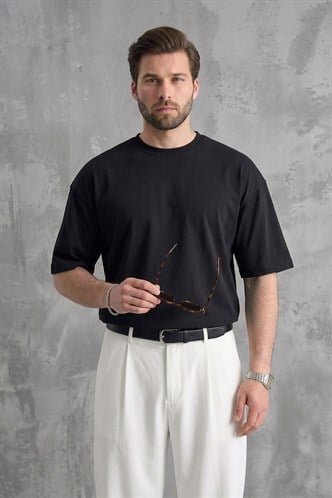 Erkek Siyah Oversize Fit Basic Tişört 6066