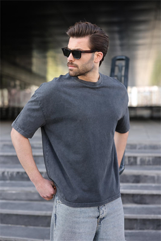Siyah %100 Pamuklu Oversize Erkek Tişört E7178