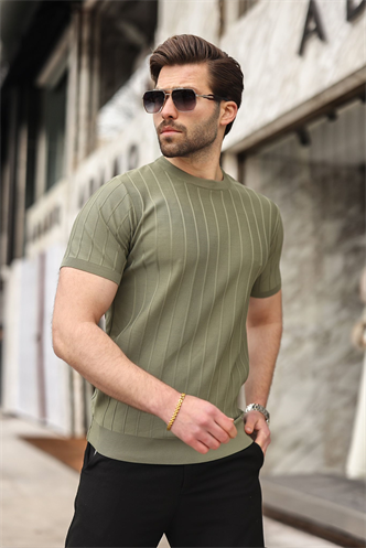 Madmext Erkek Haki Triko Tişört 5684