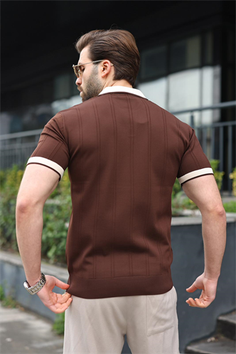 Kahverengi Polo Yaka Triko Erkek Tişört E7470