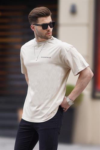 Bej Oversize Baskılı Erkek Tişört 6192