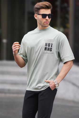 Mint Yeşili Cep Detaylı Oversize Tişört 7008