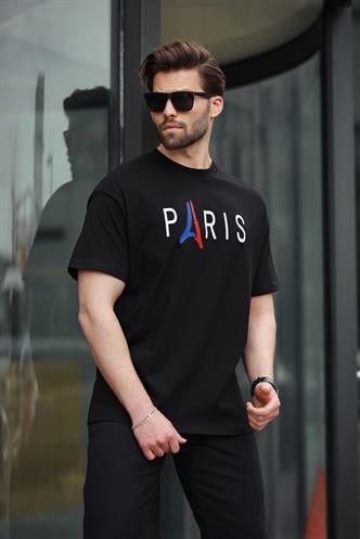 Siyah %100 Pamuklu Baskılı Erkek Tişört E7146