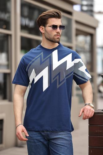 Lacivert Baskılı %100 Pamuk Erkek T-shirt E7111