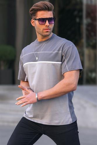 Füme Renk Bloklu Erkek Tişört 6177