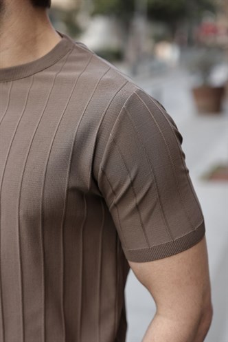 Madmext Erkek Açık Kahverengi Triko Tişört 5684