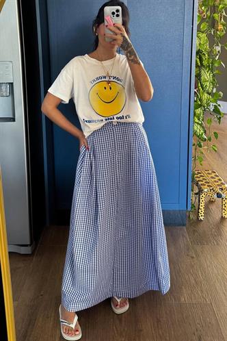 Ekru Bisiklet Yaka Baskılı Kadın BasicTişört Mg2379