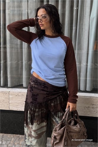 Bebe Mavisi Uzun Kollu Reglan Kadın Tişört MG2927