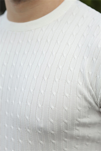 Beyaz Bisiklet Yaka Triko Erkek Tişört E7468