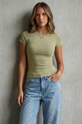 Açık Yeşil Bisiklet Yaka Basic Kadın T-shirt Mg2479