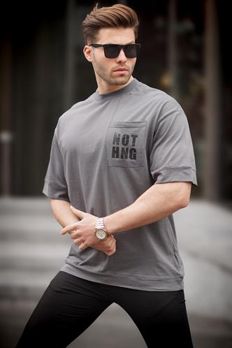 Füme Cep Detaylı Oversize Tişört 7008