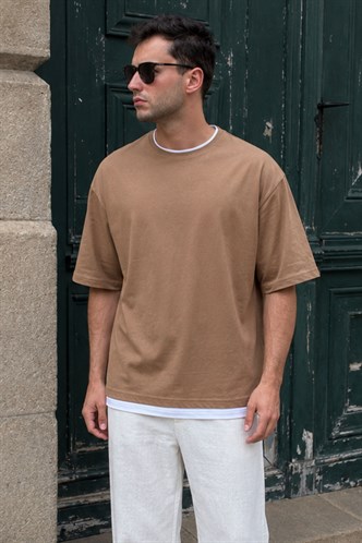 Madmext Oversize Kahverengi Erkek Tişört 4978