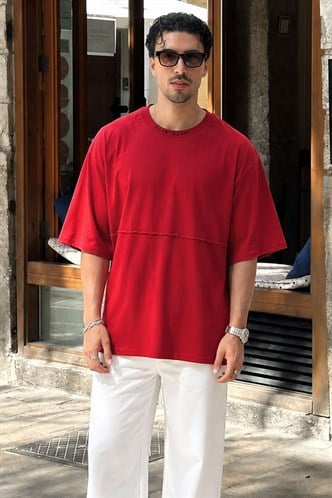 Madmext Bordo Oversize Erkek Baskılı Tişört 5250