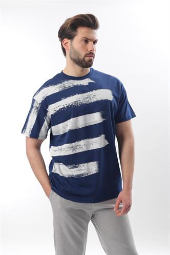 Lacivert Baskılı Regular Fit Erkek T-shirt E7107