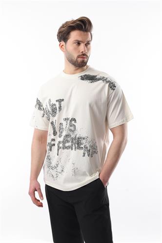 Ekru Baskılı Erkek T-shirt E7115