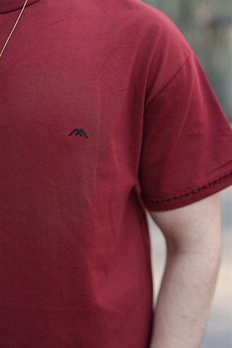 Bordo Nakış Detaylı Erkek T-shirt E7112