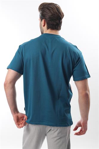 Petrol Mavisi  OverFit Garnili Erkek T-shirt E7104