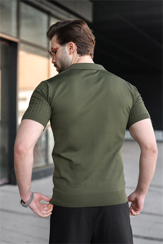 Haki Slim Fit Polo Yaka Triko Erkek Tişört E7472