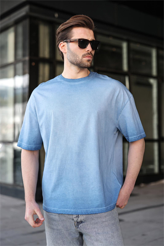 İndigo %100 Pamuklu Bisiklet Yaka Oversize Erkek Tişört E7177