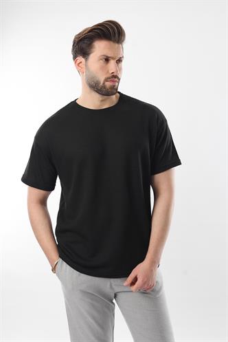 Siyah Bisiklet Yaka Erkek T-shirt E7128