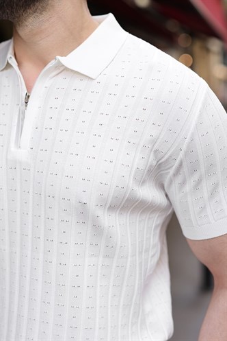 Beyaz Polo Yaka Slim Fit Triko Erkek Tişört E7465