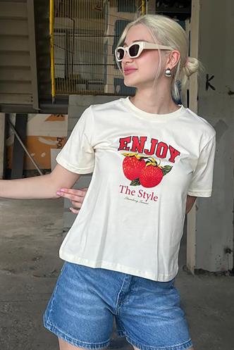 Beyaz Bisiklet Yaka Pamuklu Kısa Kollu Kadın T-Shirt MG2150