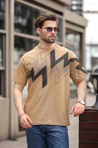 Kapüçino Baskılı %100 Pamuk Erkek T-shirt E7111