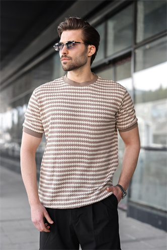 Kahverengi Jakarlı Bisiklet Yaka Erkek Tişört E7181