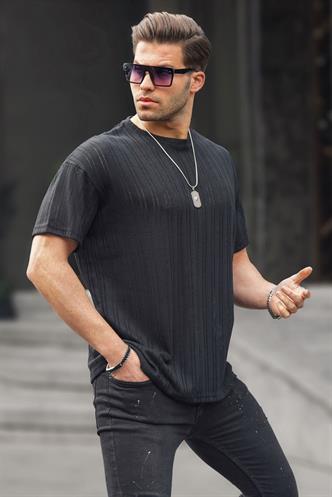 Siyah Oversize Bisiklet Yaka Erkek Tişört 6179