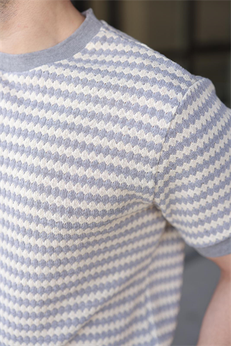 Boyalı Gri Jakarlı Bisiklet Yaka Erkek Tişört E7181