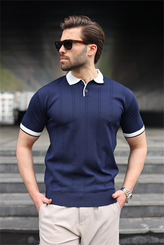 Lacivert Polo Yaka Triko Erkek Tişört E7470