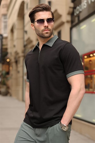 Siyah %100 Pamuklu Polo Yaka Şort Tişört Takım E7358