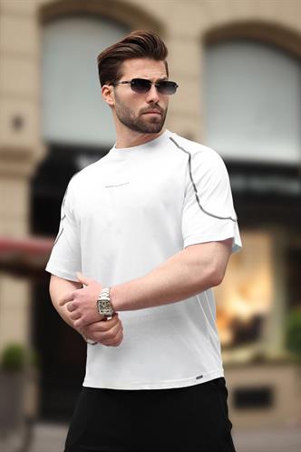 Beyaz Bisiklet Yaka Basic Tişört E7132