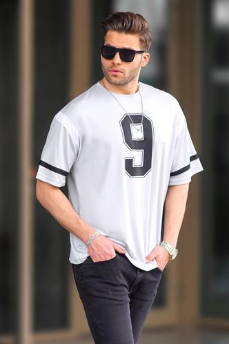 Gri Oversize Bisiklet Yaka Baskılı Tişört 6200