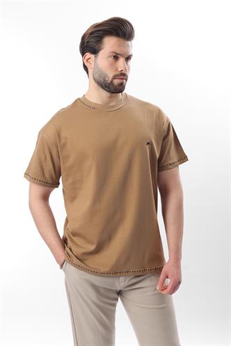 Kapuçino Nakış Detaylı Erkek T-shirt E7112