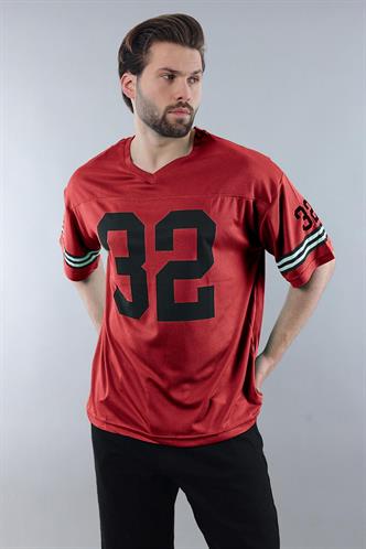 Bordo Baskılı V Yaka Erkek Tişört E5838