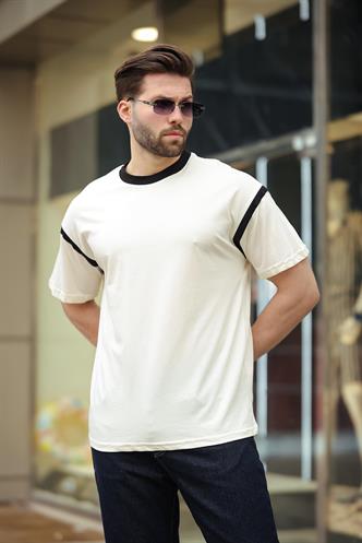 Madmext Ekru Bisiklet Yaka Regular Fit Erkek T-shirt E7126