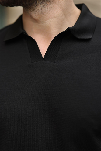 Siyah Polo Yaka Triko Kısa Kollu Erkek Tişört E7463