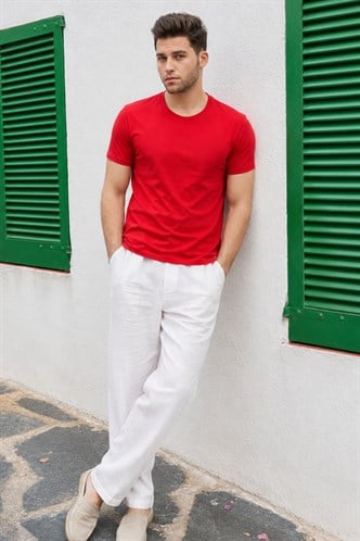 Madmext Men Crewneck Red Plain T-shirt 3006
