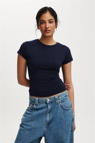 Lacivert Bisiklet Yaka Basic Kadın T-shirt Mg2479