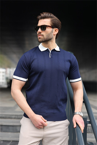 Lacivert Polo Yaka Triko Erkek Tişört E7470