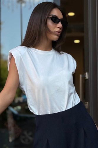 Beyaz Vatkalı Basic Tişört MG2809