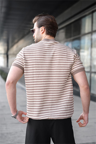 Kahverengi Jakarlı Bisiklet Yaka Erkek Tişört E7181