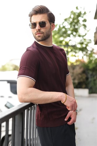 Mürdüm Bisiklet Yaka Regular Fit Triko Erkek Tişört E7487