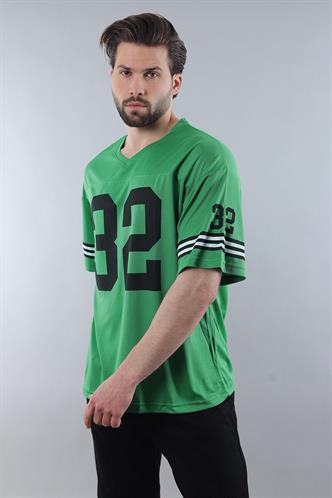 Yeşil Baskılı V Yaka Erkek Tişört E5838