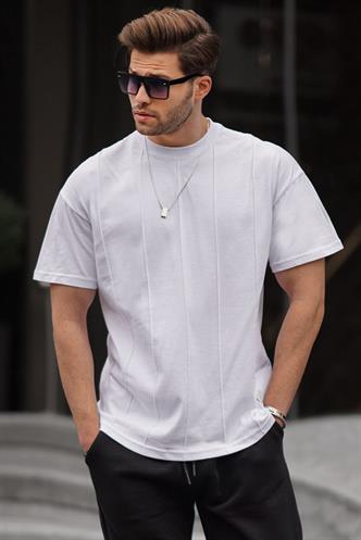 Beyaz Bisiklet Yaka Erkek Tişört 6175